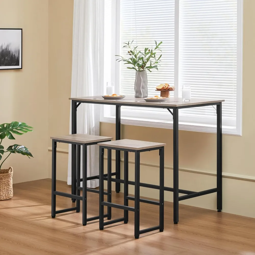 

47.5" Industrial Bar Table Set, Counter Height Kitchen Table with Bar Stools Set of 2, Kitchen Bar Height Table and Chairs