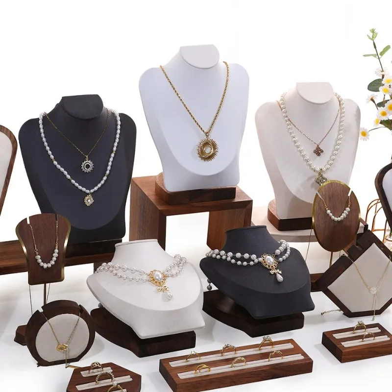 Wooden Jewelry Display Stand Showcase Necklace Display Holder Counter Necklaces Displays Rack Desktop Jewelry Storage Racks