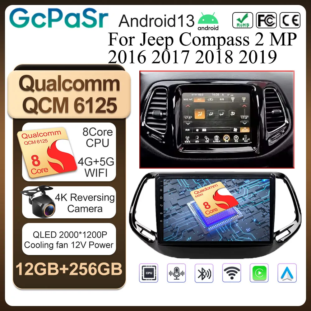 

Car Stereo Android 13 For Jeep Compass 2 MP 2016 2017 2018 2019 Auto Radio Multimedia Video Player No 2 Din DVD Navigation GPS