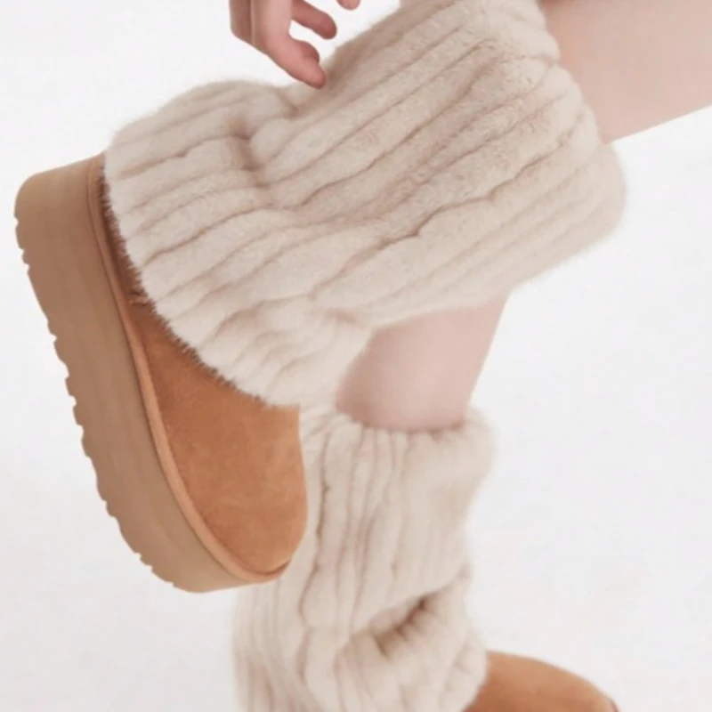Ultra-Soft Sherpa Leg Warmers - Stretchy Ribbed Design for All-Day Comfort & Warmth, Perfect Layering Piece for Cooler Days