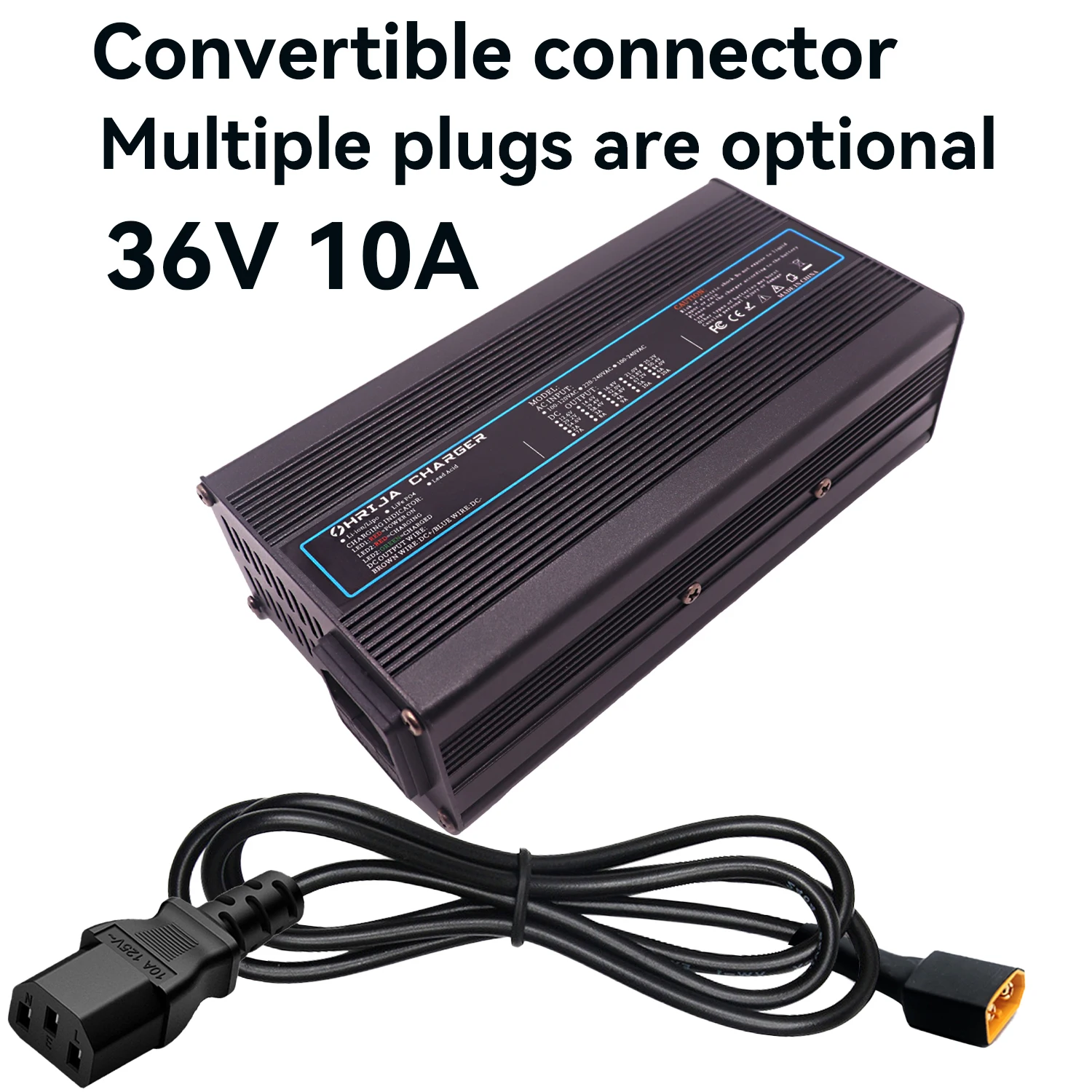 

36V 10A charger quick aluminum shell suitable for 3 strings Lead Acid battery charger detachable connector plug is optional