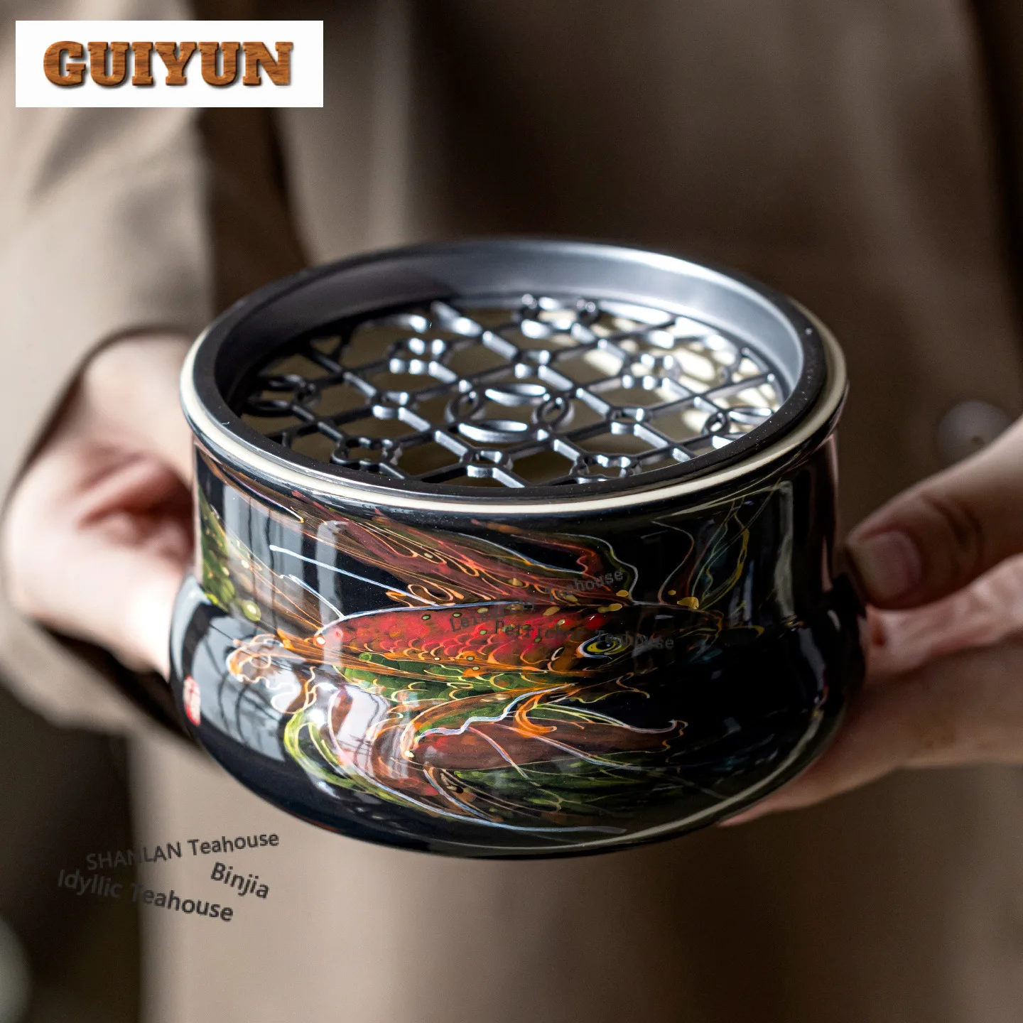 

320ml Hand-painted Sprinkle Gold Black Fish Jianshui Washing Cup Bowl Tea Garbage Can Tea Dust Cylinder Barrel Chaxi Decoration