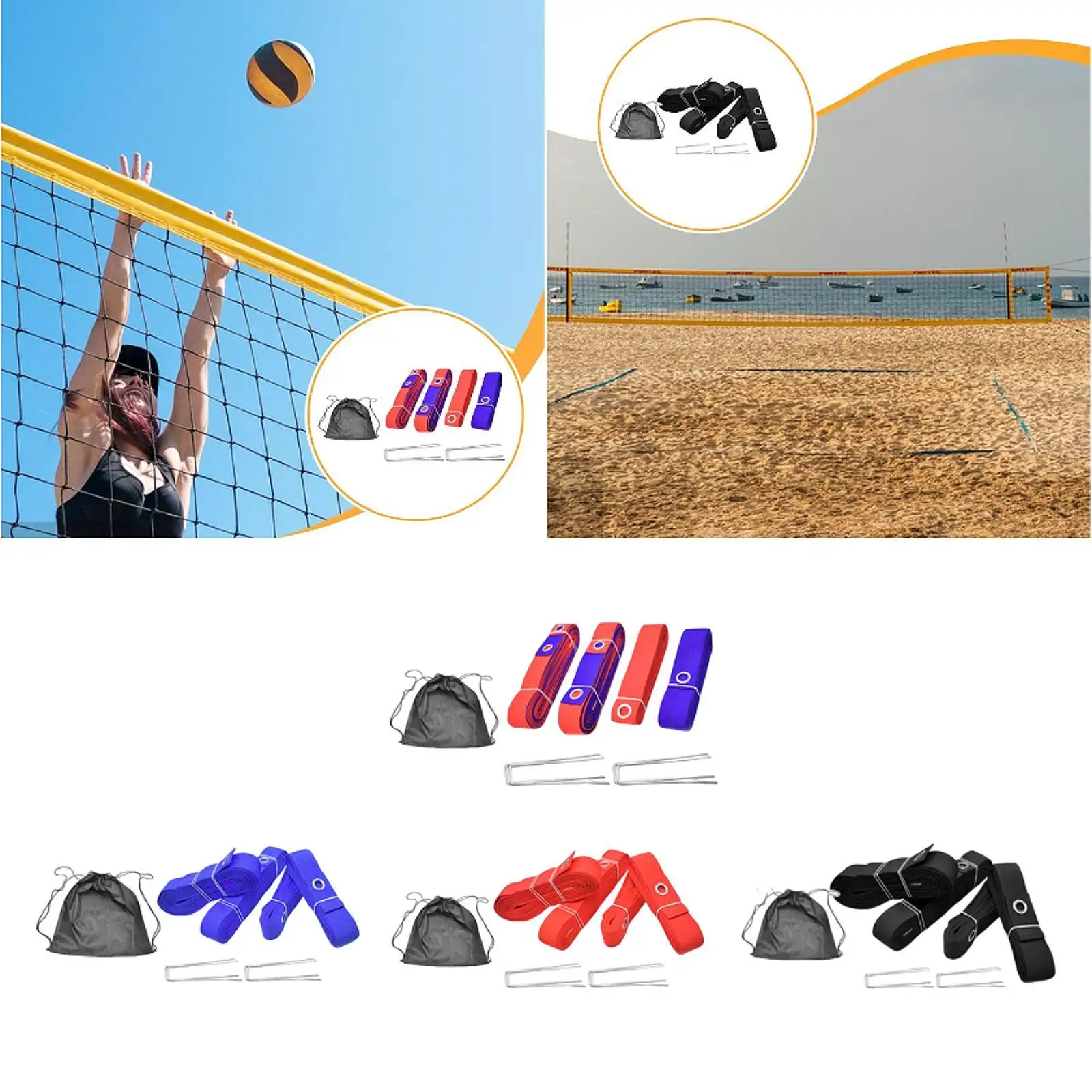 

4x Professional Beach Volleyball Lines Portable with Storage Bag Practice Volleyball Court Cords for Park Grass Backyard Outdoor
