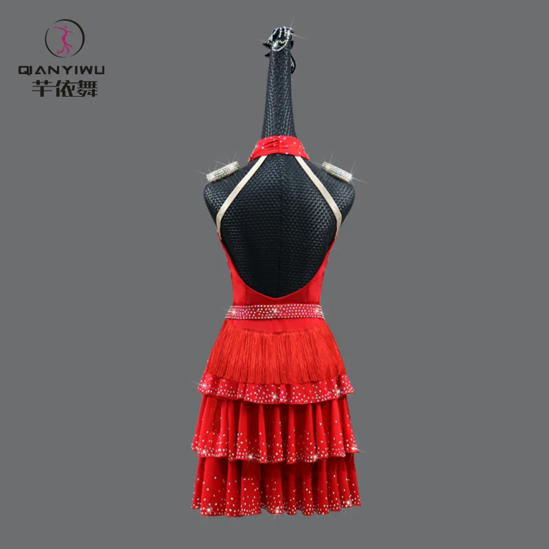 2026Red Latin Dance Clothes Line Costume Sexy Party Dress Competition Sports Suit Midi Ball Prom Stage Outfit Girl Skirt Parties