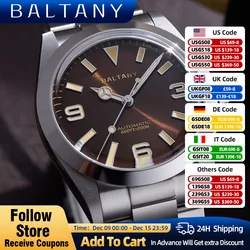 Baltany 36mm Explorer Homage Wristwatches NH38 Sapphire Crystal Luminous 20ATM Brushed Bracelect Stainless Steel Dress Watches