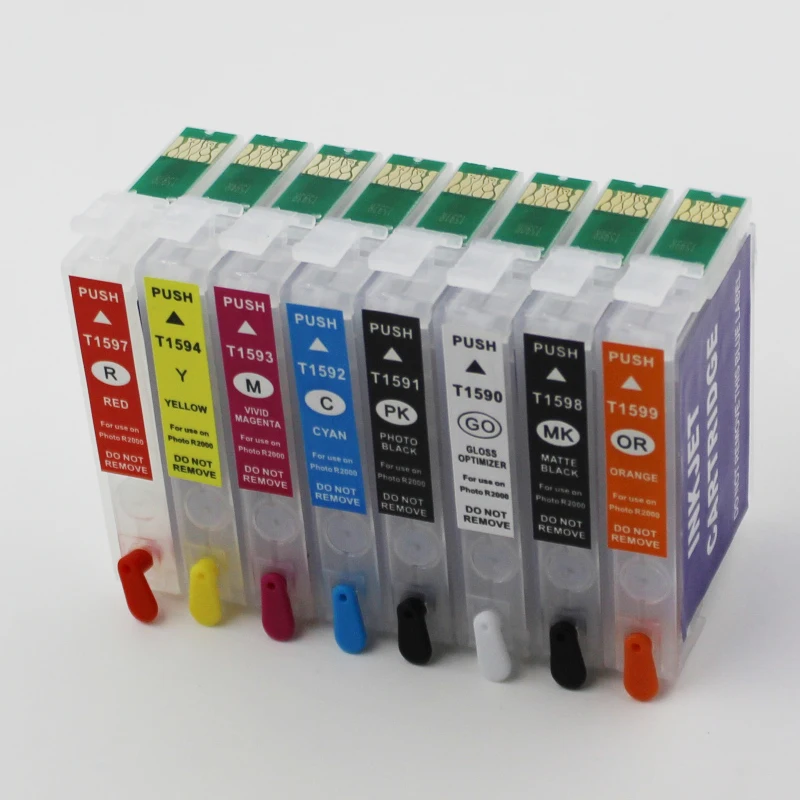 Refillable ink cartridges for R2000 159 Ink T1591 1592 1593 1594 1597 8 Colour drop shipping