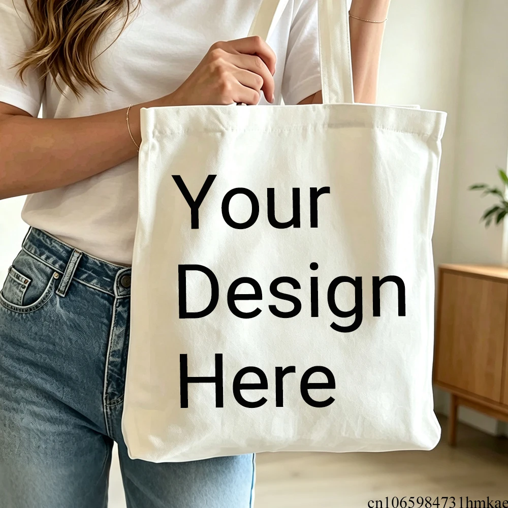 Custom Photo Logo Canvas Tote Bags Personalized Name Bride Gift Both Sides Print Reusable Shopping Travel Handbag for Women