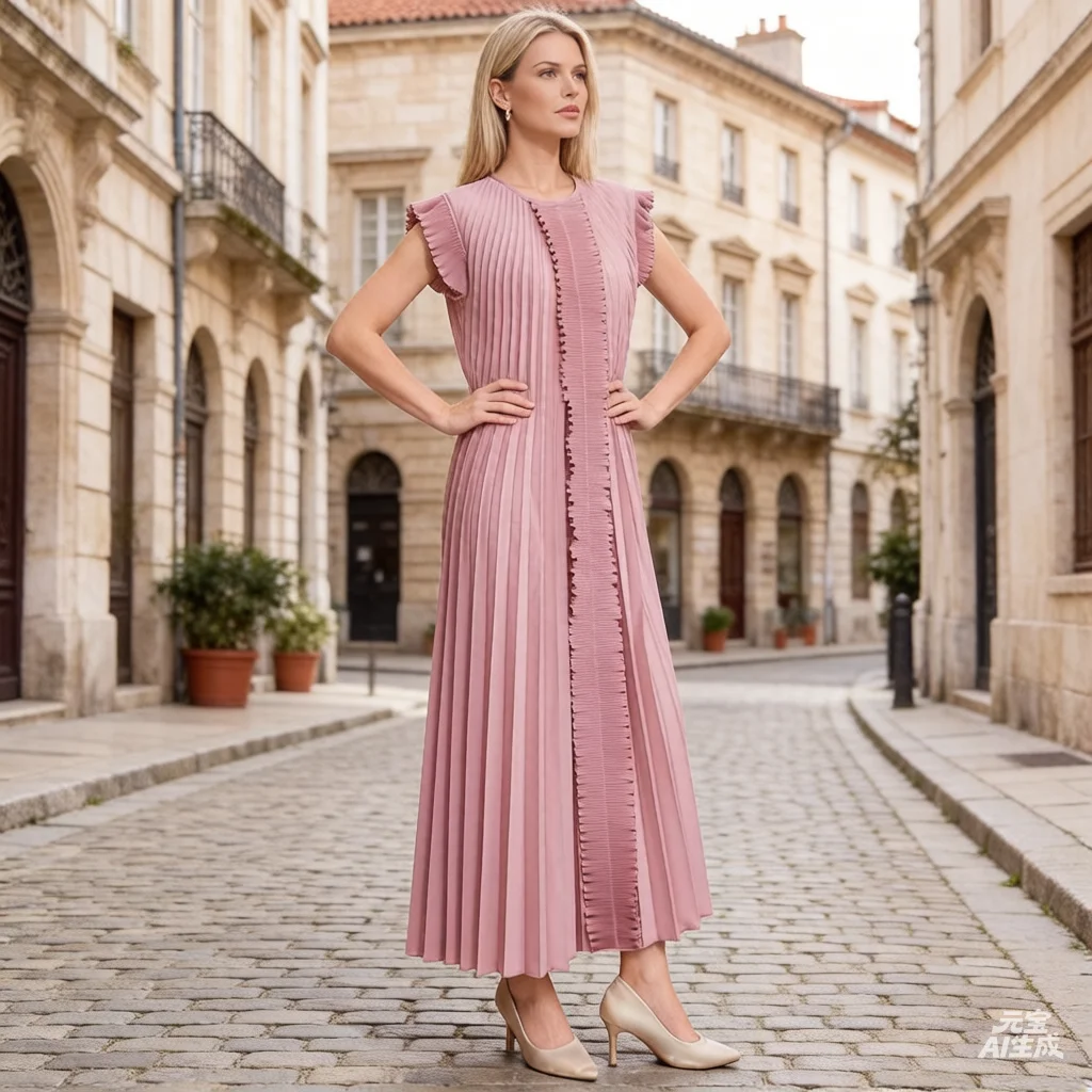 Miyake Pleated Summer New Arrival French-inspired Elegant Dress for Women Fashionable High-end Design Ruffled Pleated Maxi Dress