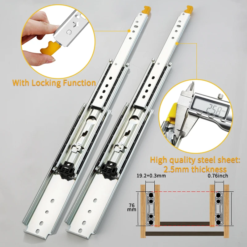 

Heavy Duty Drawer Slides with Lock 30 40 60 Inch with Lock Full Extension Ball Bearing Locking Industrial Drawer Slides