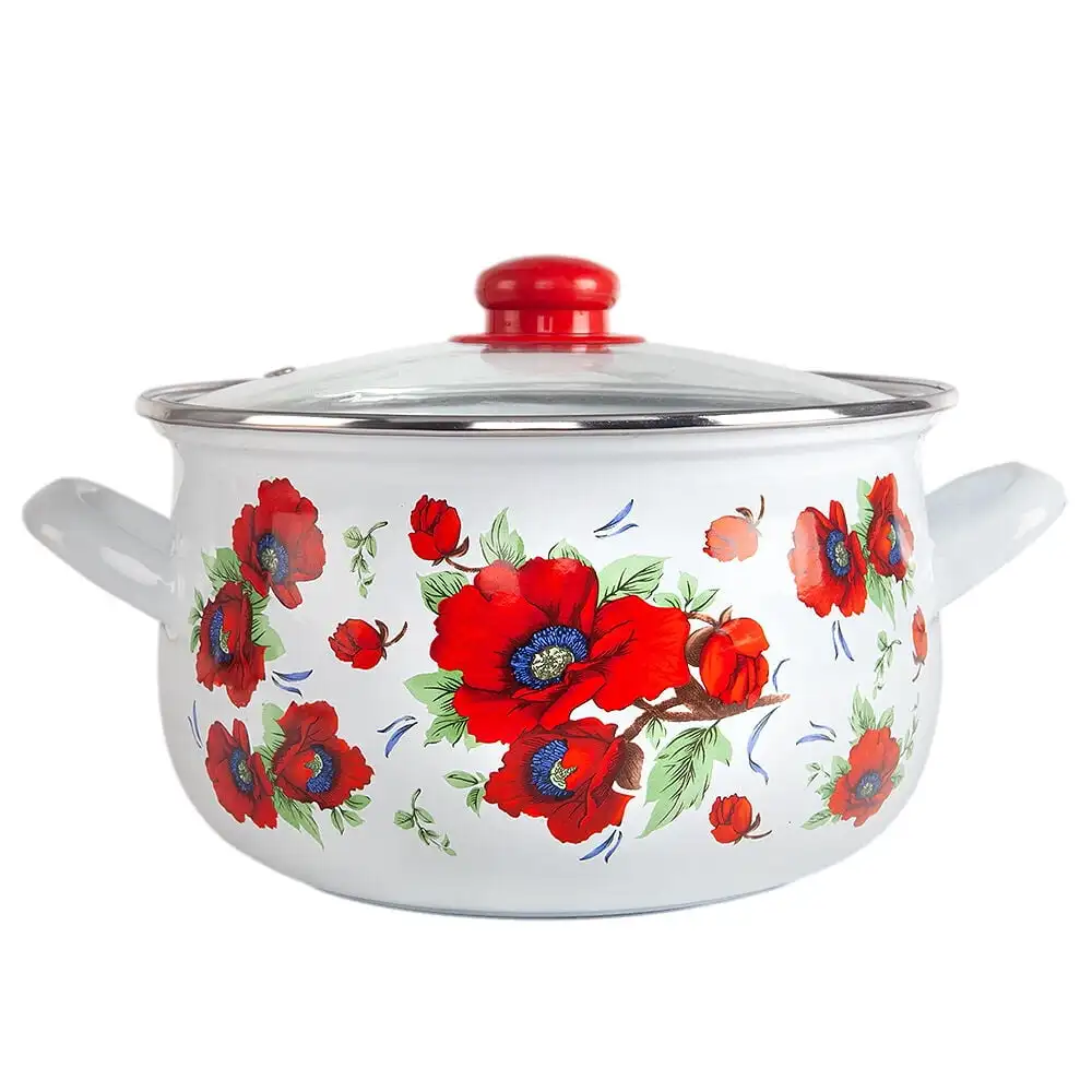 

Aluminum Soup Pot Poppies Belly Deep Casserole Cooking Pot with Glass Lid Enameled Camping Cookware Camping Stockpot