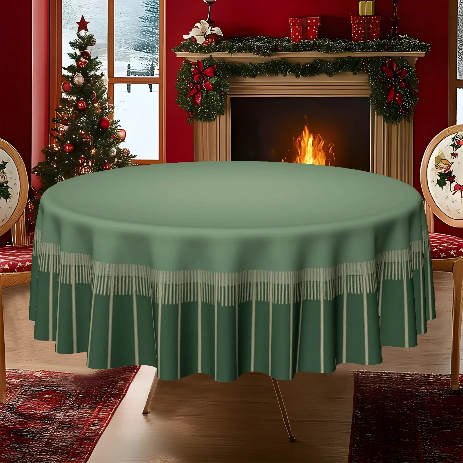 1 Tablecloth, Christmas, Easter, Fashion Geometry - Striped Circular Tablecloth, Perfect for Family Gatheringsxzj
