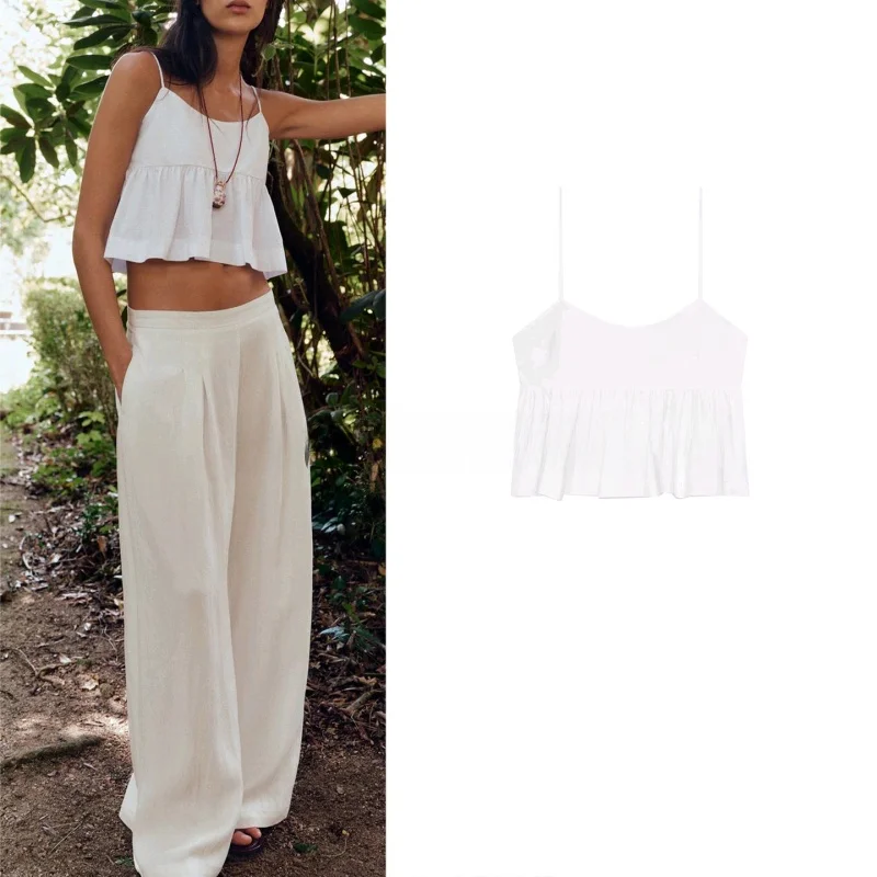 بلوزة نسائية صيفية جديدة بتصميم بسيط وياقة مستديرة من الشيفون مع حاشية من الدانتيل، أسلوب عملي قصير الطول مصنوع من ألياف البو...