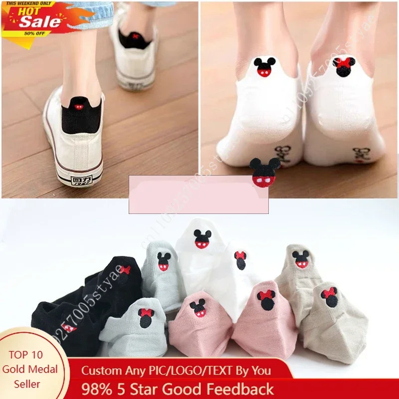

Mickey Minnie Mouse Disney Cartoon Short Socks Low Cut Ankle Socks Cartoon Embroidered Patterns Cotton Cute Style