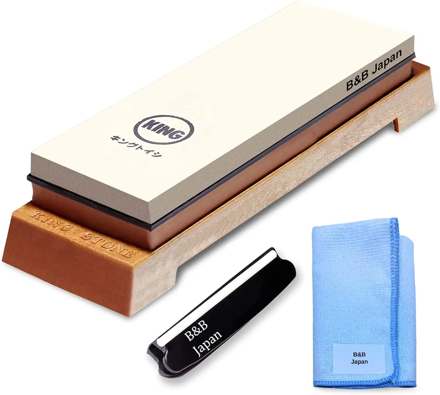 

Japanese 1000/6000 Grit Whetstone Set with Angle Holder, Cloth & Base for Easy Knife Sharpening