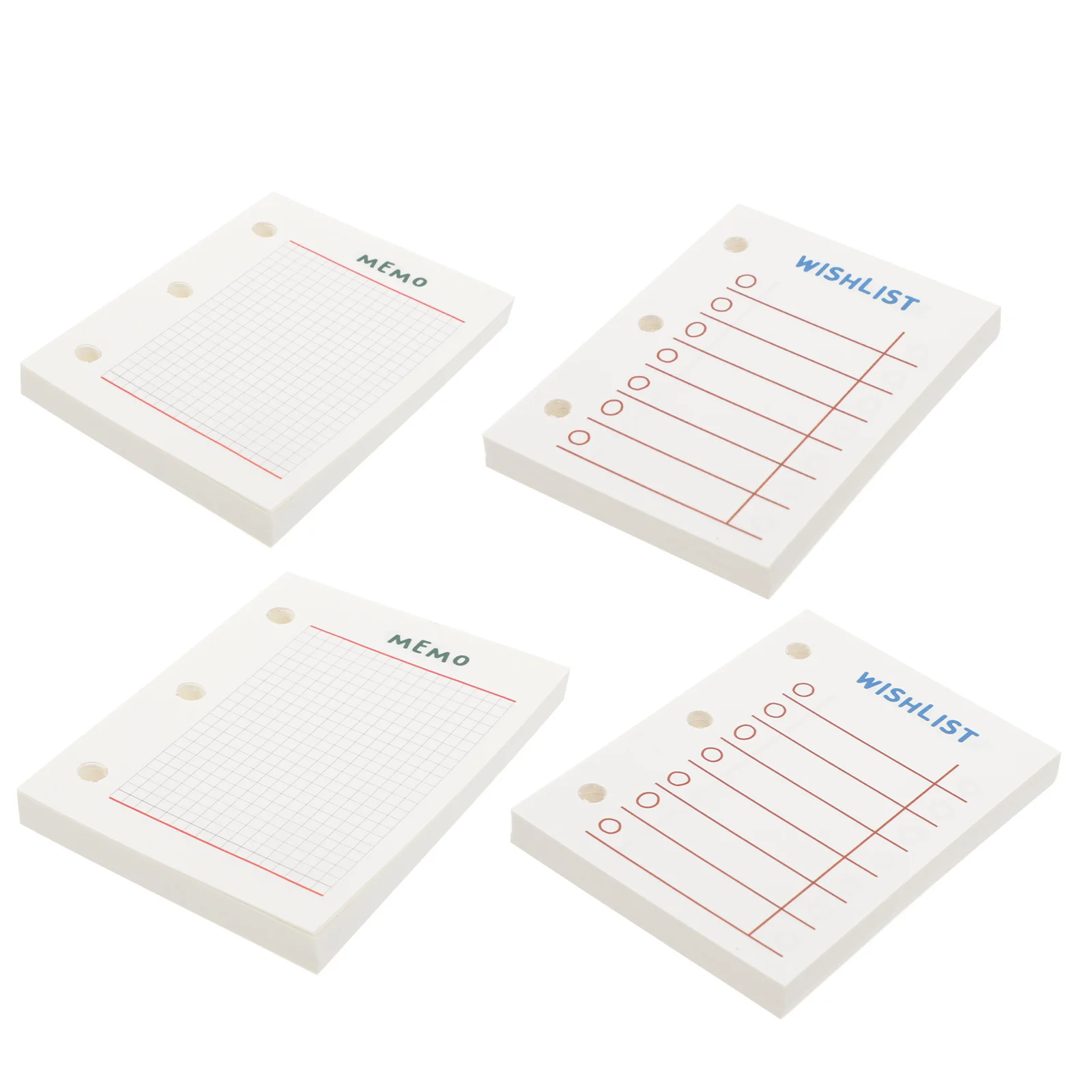 4 pezzi di ricariche per notebook per agenda, fogli interni a fogli mobili, fogli di ricambio, carta da lettere perforata per diario di viaggio per ufficio studente