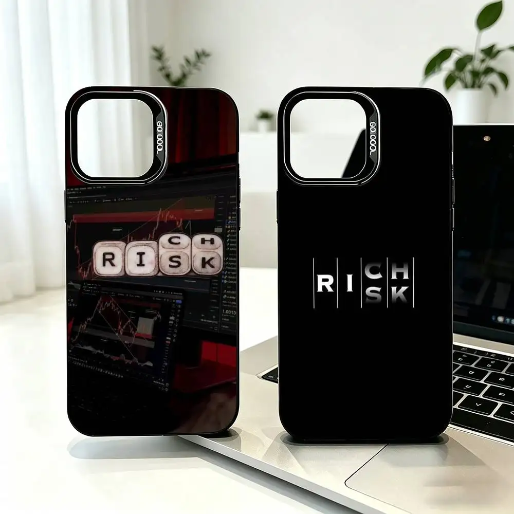 Day Trader Trading RISK RICH Phone Case For iPhone 17,16,15,14,13,12,11 Plus,Pro Max,XS,Colored Silver Plated Inside Cover