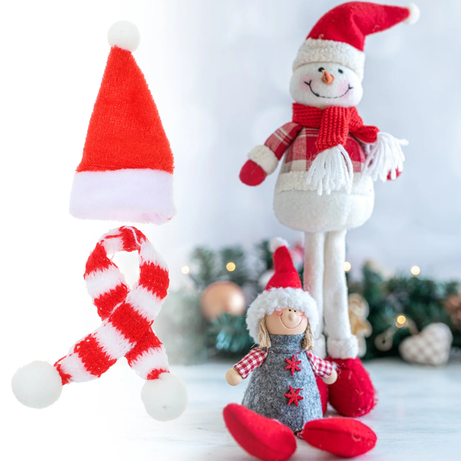 20 Uds. Gorro de Navidad a cuadros, decoración navideña, Mini patos, muñecas para bebés, bufanda tejida, adorno de Navidad, decoraciones artesanales hechas a mano