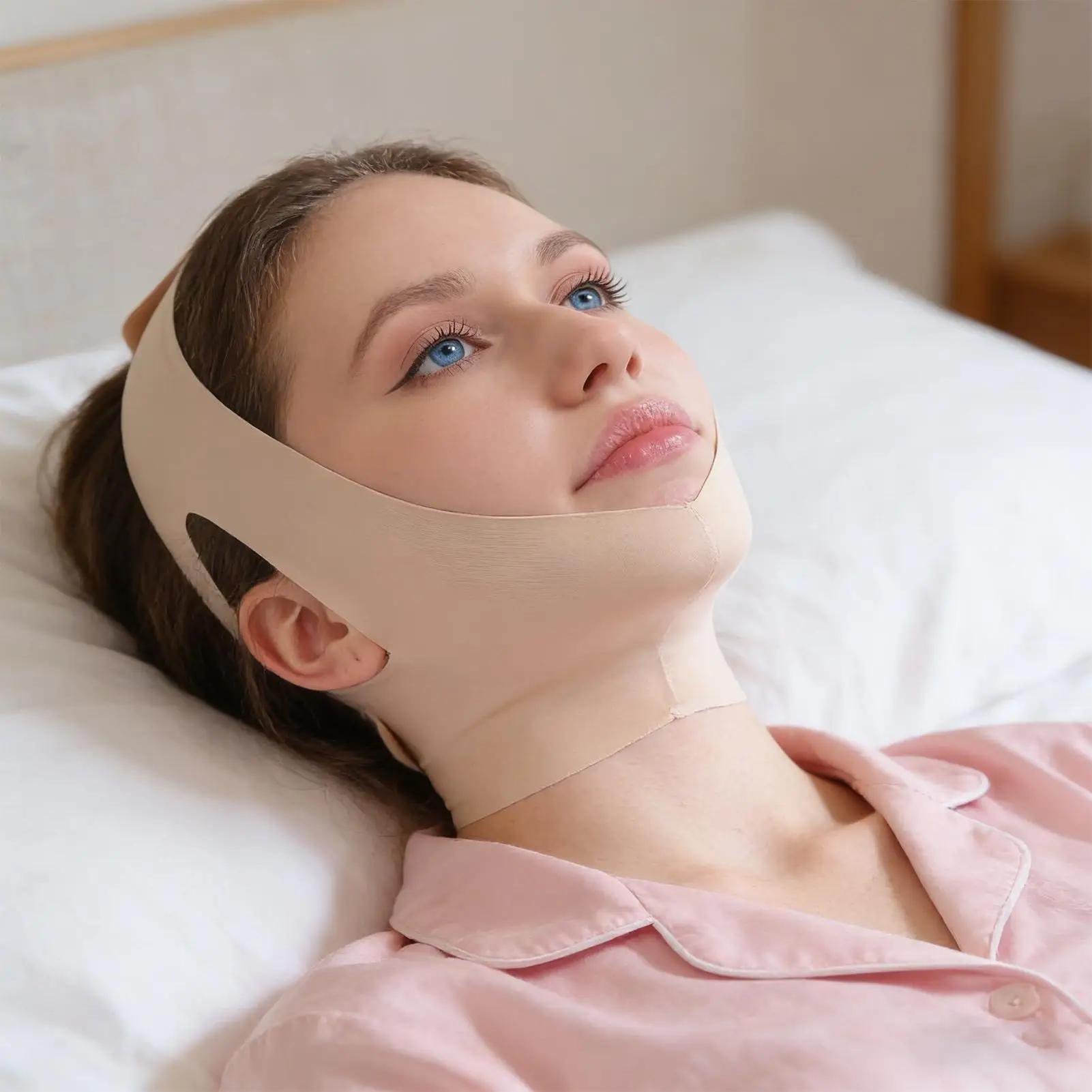 Mascarilla Moldeadora de Colágeno con Correa Ajustable para el Mentón, Faja Reductora Facial y Envoltura Reafirmante para Esculpir la Línea de la Mandíbula