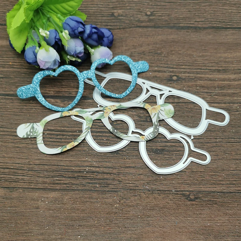 2Pcs Heart-shaped glasses Metal Cutting Dies Stencils For DIY Scrapbooking Decorative Embossing Handcraft Template