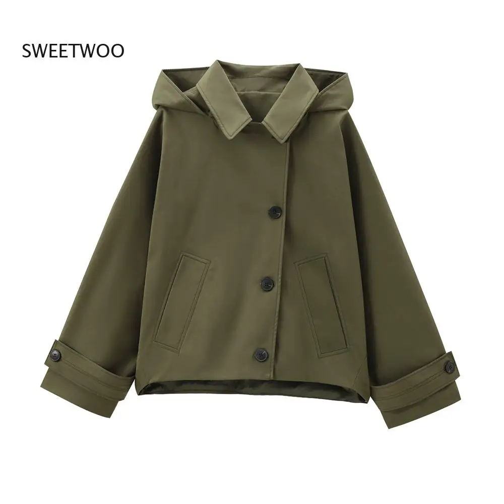 Women's Autumn European American Style Jacket - Hooded Lapel Single Breasted Short Trench Coat