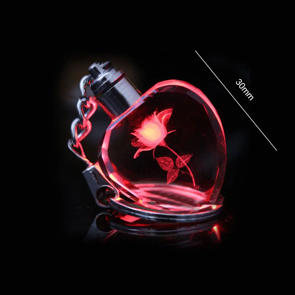 

Fashion Colorful Fairy Rose Flower Pattern Love Shape Crystal Rhinestone LED Light Keychain Lover Key Chain Keyring Jewelry