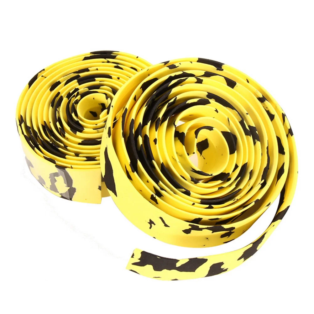 

2 New Cycling Road Bike Handlebar Tape Yellow Black Thin Wall Anti Slip Cushioned Plugs for Mountain Bike Stroller