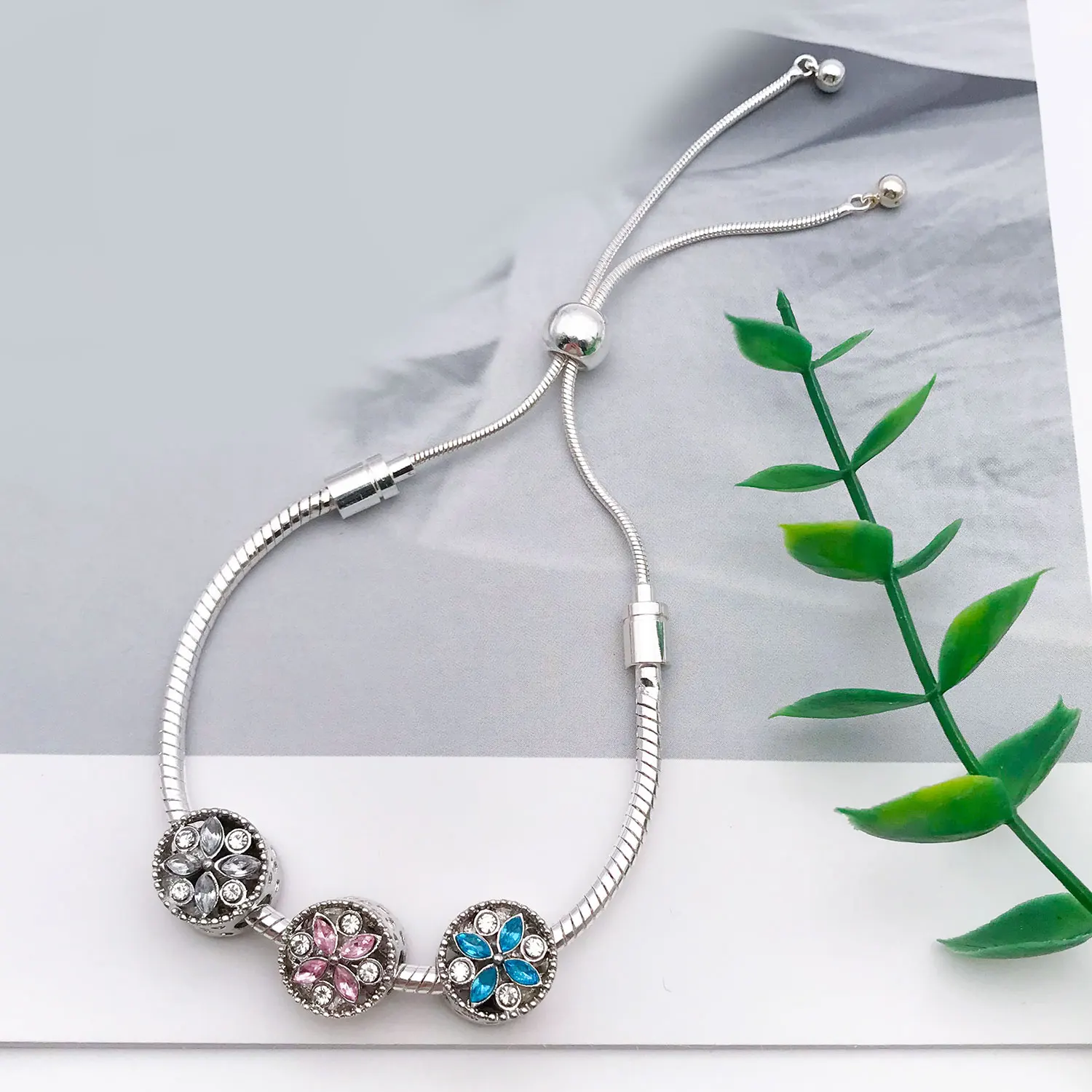 5/20pcs Panjia Bracelet DIY with Alloy Beads, Heart, Butterfly, Snowflake, Cat's Eye Stone Charms for Women. view 6
