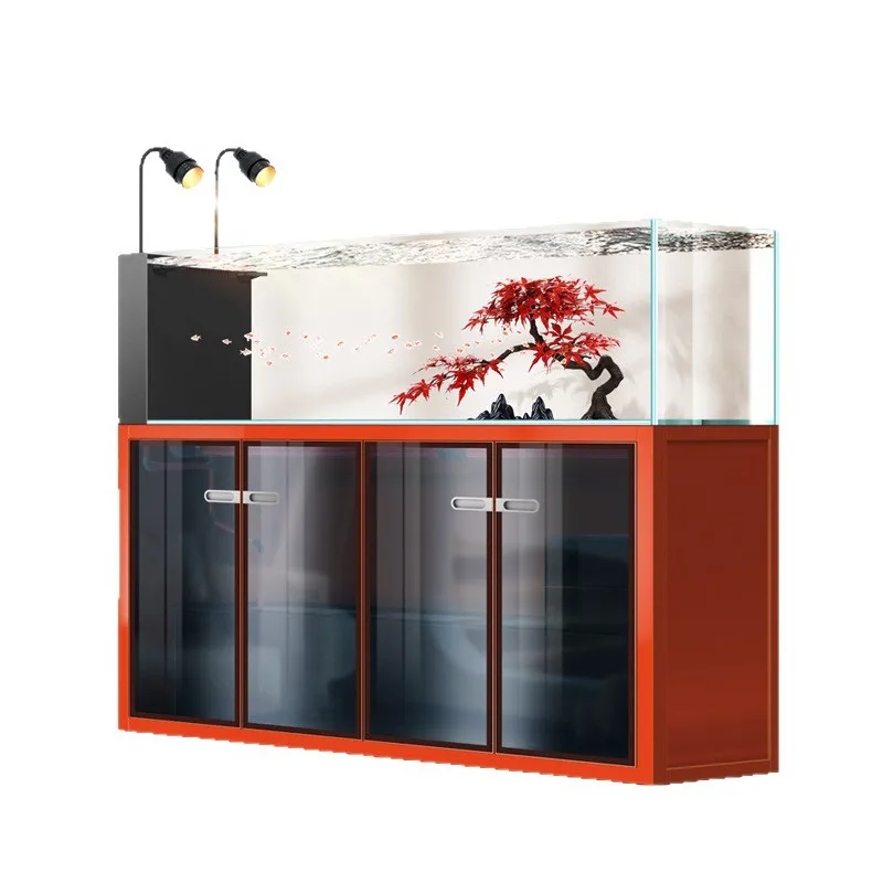Landscape grade industrial wind fish tank stream tank backpack overflow ultra-white glass bottom filter living room aquatic aqua