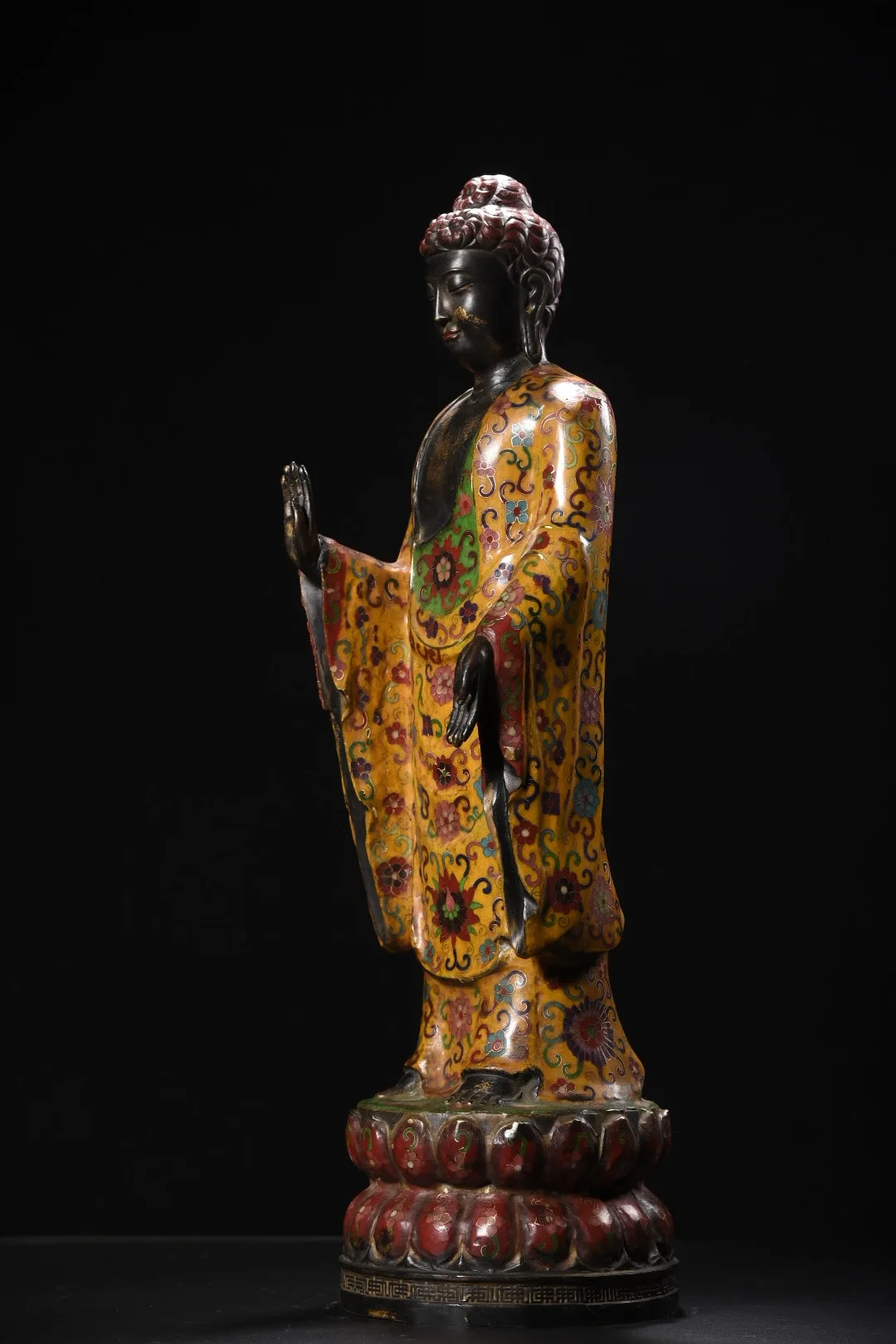 

24"Tibetan Temple Collection Old Bronze Cloisonne Enamel Shakyamuni Amitabha Station Buddha Lotus Platform Worship Hall
