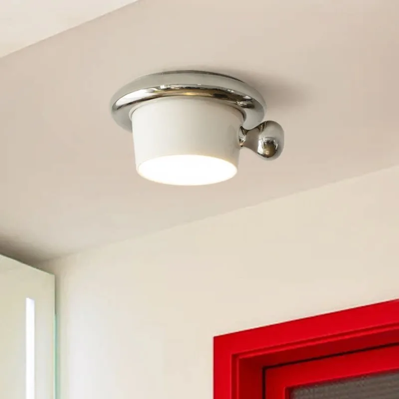 Modern White Ceramics LED Ceiling Lights Mini Flush Mount Hallway Entryway Balcony Cloakroom Small Space Lighting Fixture Lamps