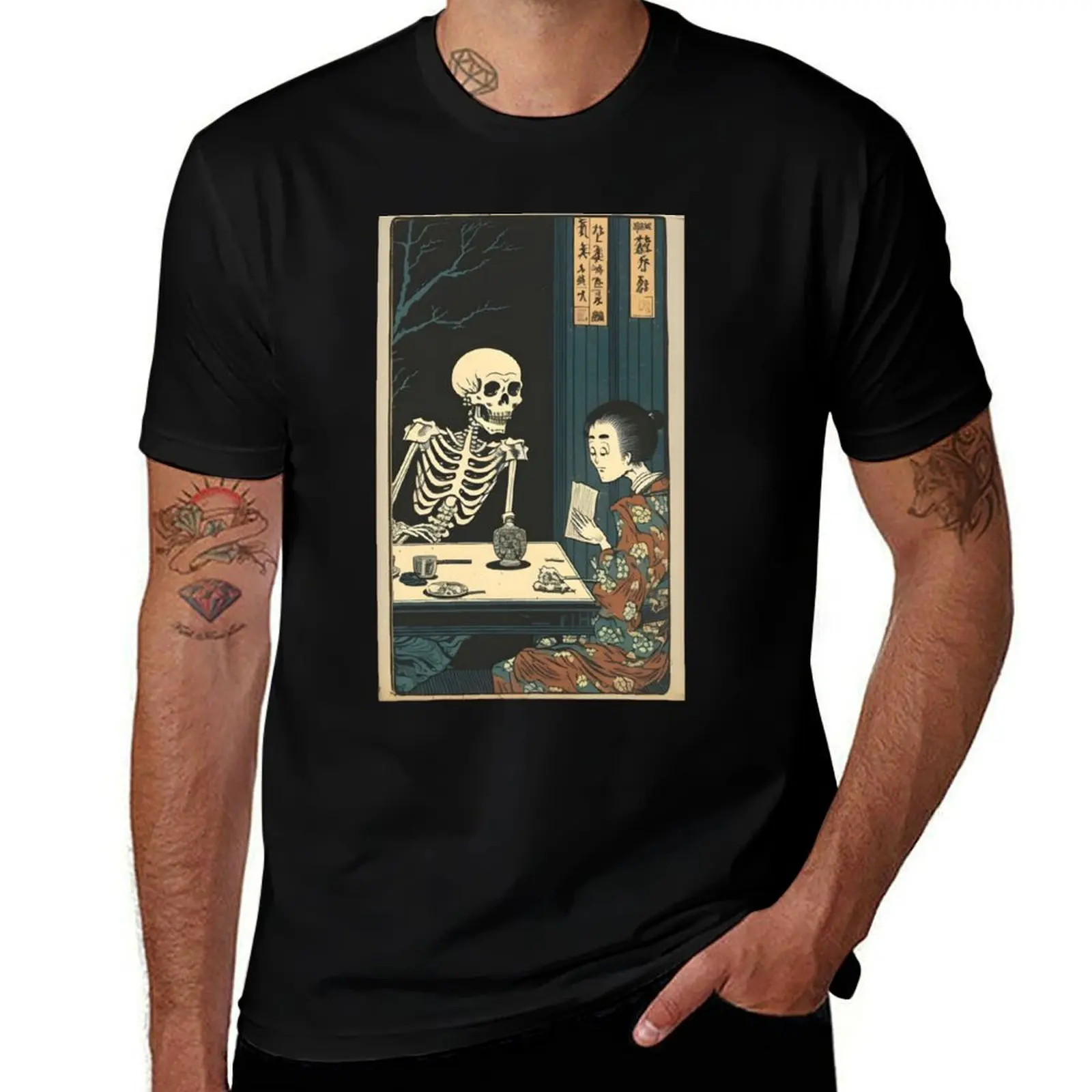 

Yokai - night with a skeleton (woodblock) T-Shirt funny t shirts cotton cotton t shirt pack T-shirt