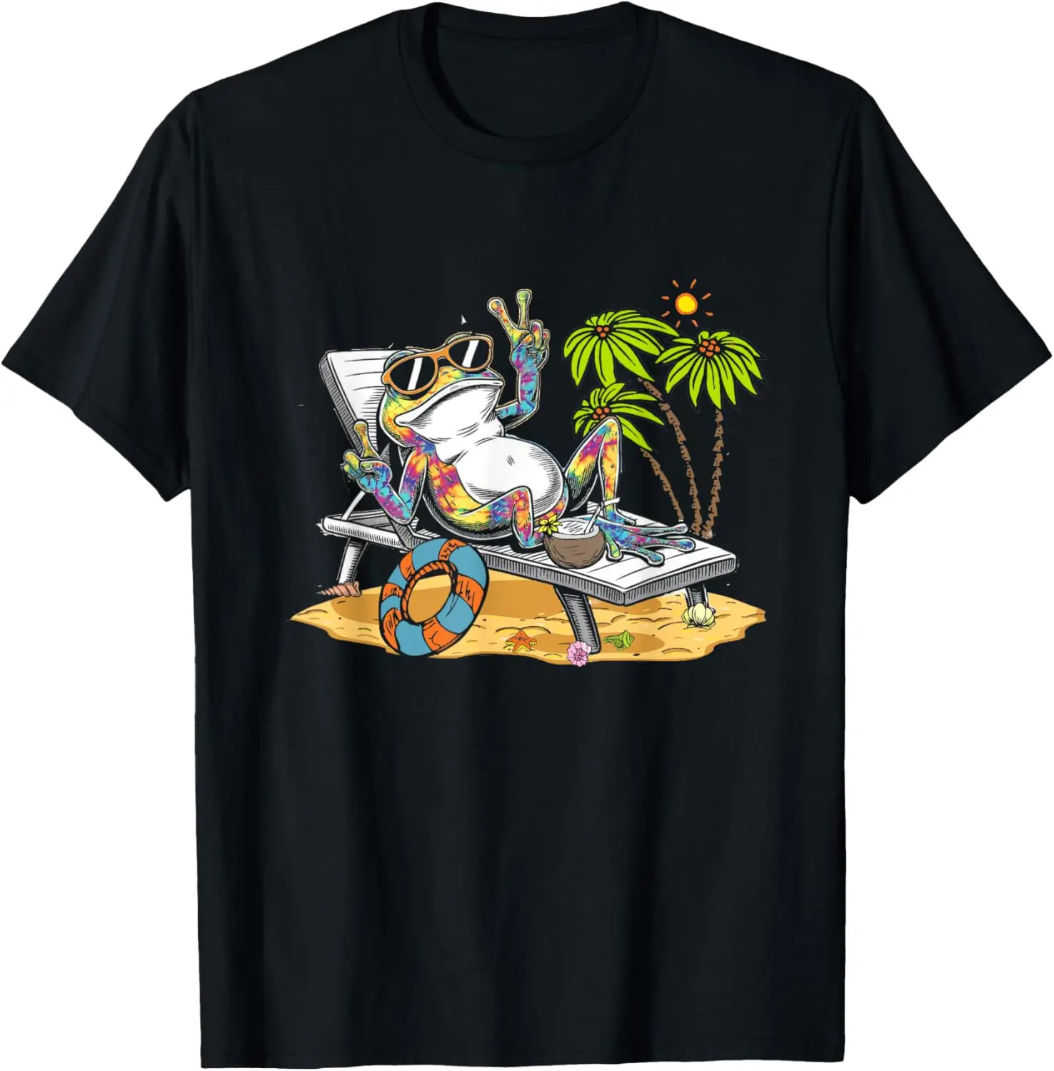 

Tie Dye Frog Отпуск Знак мира Хиппи Летняя пляжная футболка с рисунком Мужчины Женщины Ежедневно