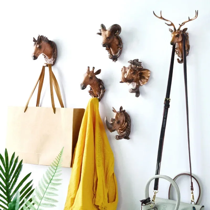 1pc Hanging Hook Animal Head Decorative Hook Deer Elephant Unicorn Rhinoceros Hanger Hook Keys Clothes Hat Wall Decoration Rack