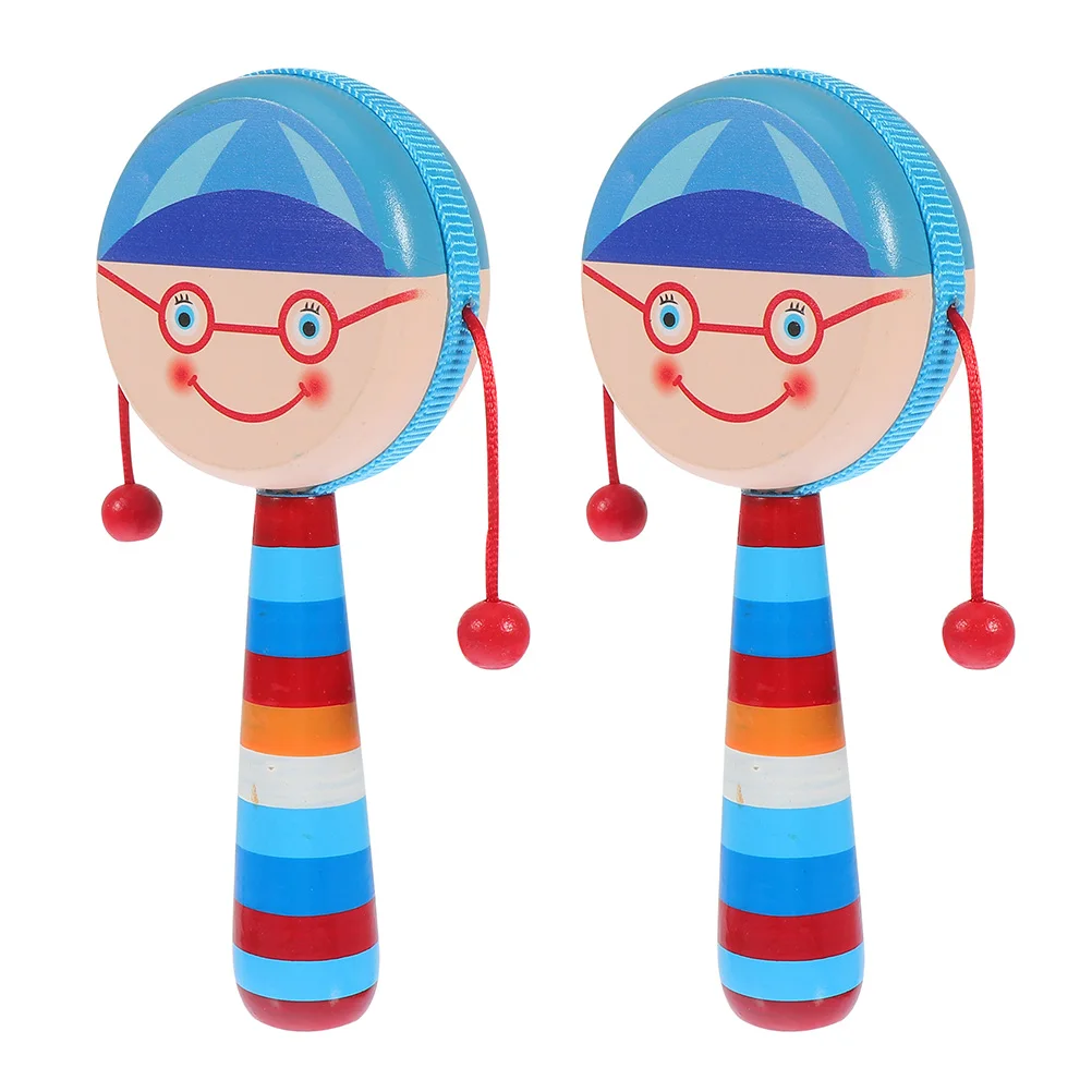 

2pcs Wooden Cartoon Design Handheld Musical For Infant Hand-Eye Coordination Safe Lightweight Educational Gift