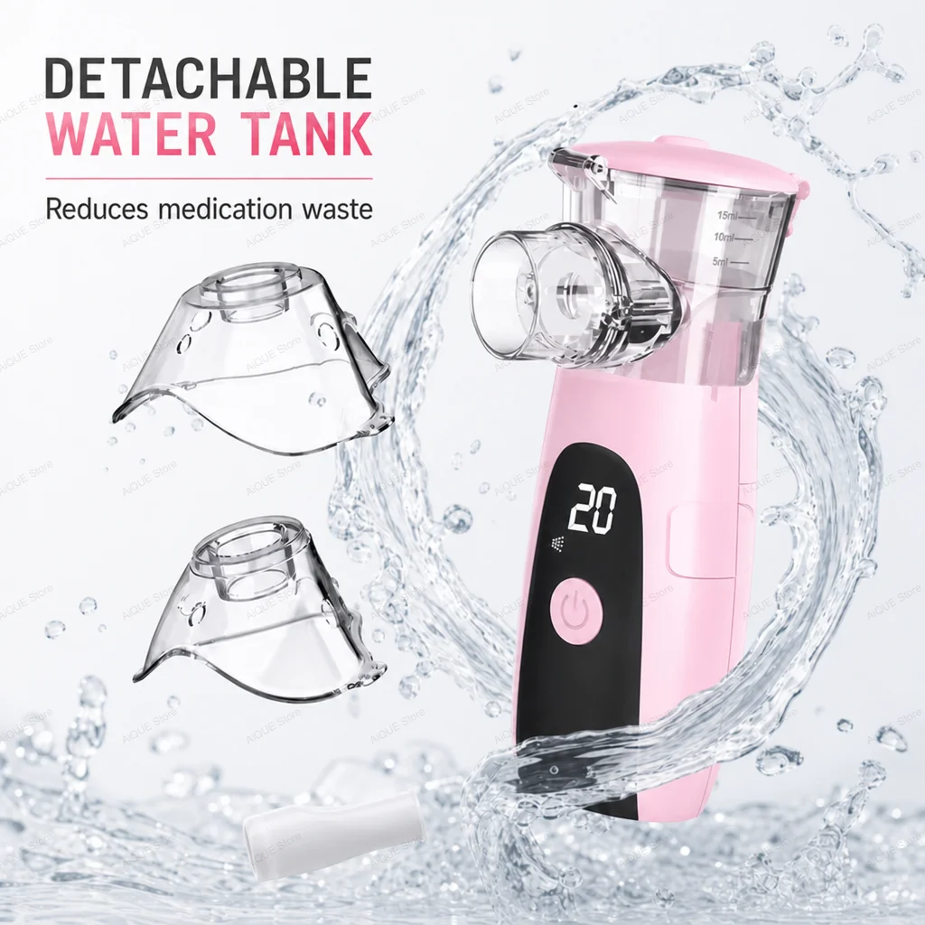 AiQUE Aufladbarer Mesh-Inhalator Hocheffizienter Tragbarer Geräuscharmer Selbstreinigender Inhalator Leiser Ultraschall-Asthma-Inhalator für Erwachsene und Kinder – Detail 1
