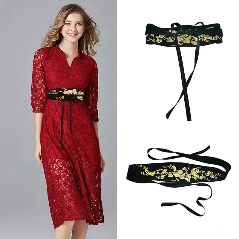 Women's Embroidery Wide Belt Plum Blossom Dress Decorative Waist Belt Ethnic Style Girdle Hanfu Accessories