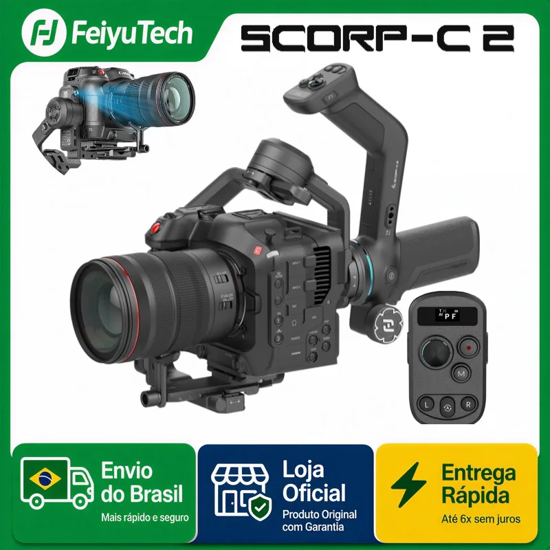 FeiyuTech SCORP C2 Estabilizador de Câmera Gimbal para DSLR e Mirrorless, Gimbal Portátil para Vlogs, Rastreamento por IA, Gravação Vertical