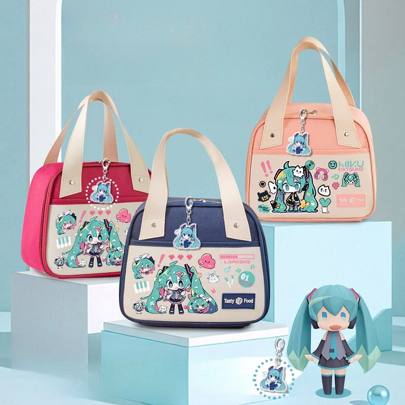 

New Kawaii Hatsune Miku Lunch Bag Insulated Bento Pack Portable Large Capacity Student Lunch Handbag Camping Picnic Food Bags
