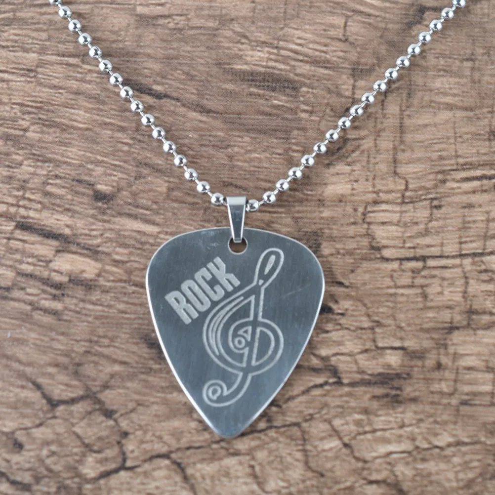 Stainless Steel Guitar Pick Necklace Durable Shiny Cord Fashionable Pendant with Extender Great Gift for Musicians