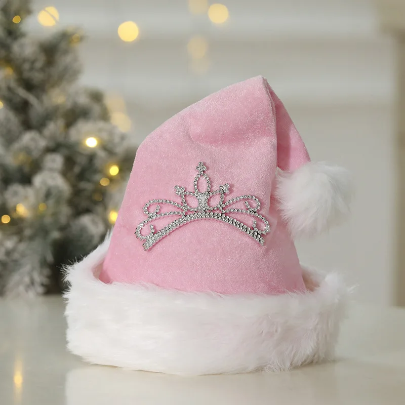 Fashion Pink Crown Plush Santa Hat Santa Hat With Princess Crown Christmas Party Atmosphere Event Decoration Supplies