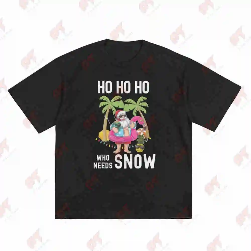 Christmas Tropical Ho Ho Ho Who Requires Snow Short Sleeve Tee 100% Cotton T-Shirt