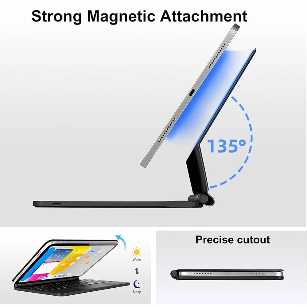 New Magic Keyboard for iPad A16 11th  Magnetic Smart iPad Case for iPad 10th Gen Pro 11 12.9 13 M2 M3 Air 4 5 6 Backlit Keyboard