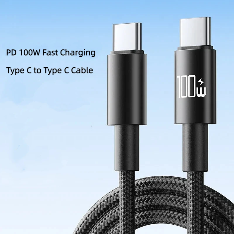 100W USB C to Type C Cable Fast Charging for Macbook Ipad Iphone 16 15 Samsung Xiaomi Quick Charge USB C Cable Nylon Braided