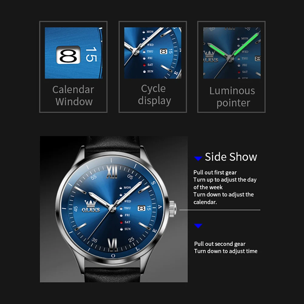 OLEVS 2931 Heren Quartz Horloge Lederen Band - usage example