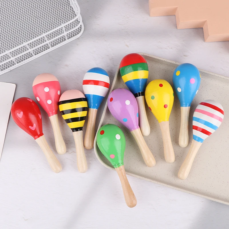 2Pcs Mini Wooden Painting Sand Hammer Maracas Rattle Shaker Toy For Baby Musical Instruments Baby Shower Party Favors Gift Kids