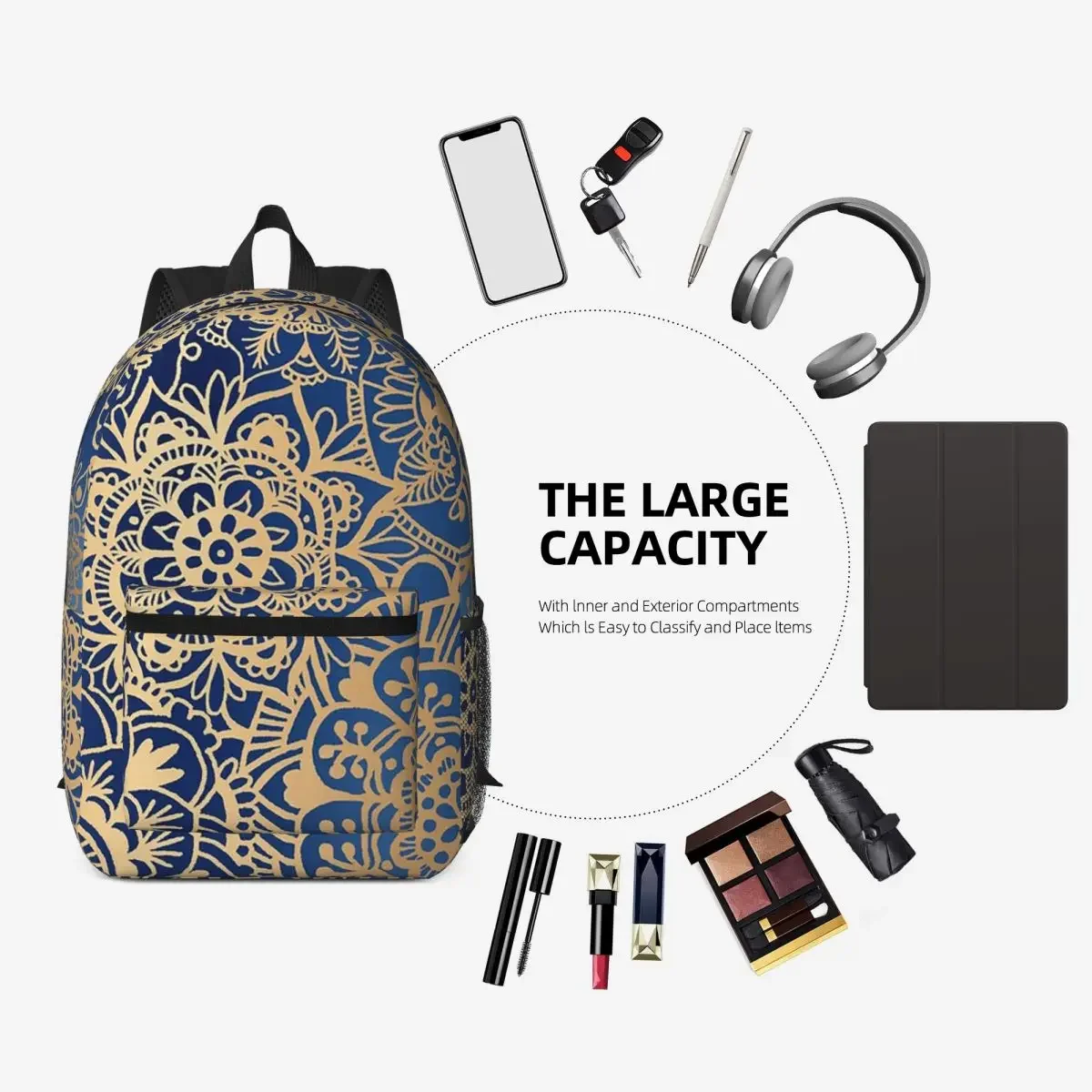 Water Blue Bohemian Print Backpack Daypack Large Capacity Children BookBag School Bag Shoulder Bags for Men Women - view 3