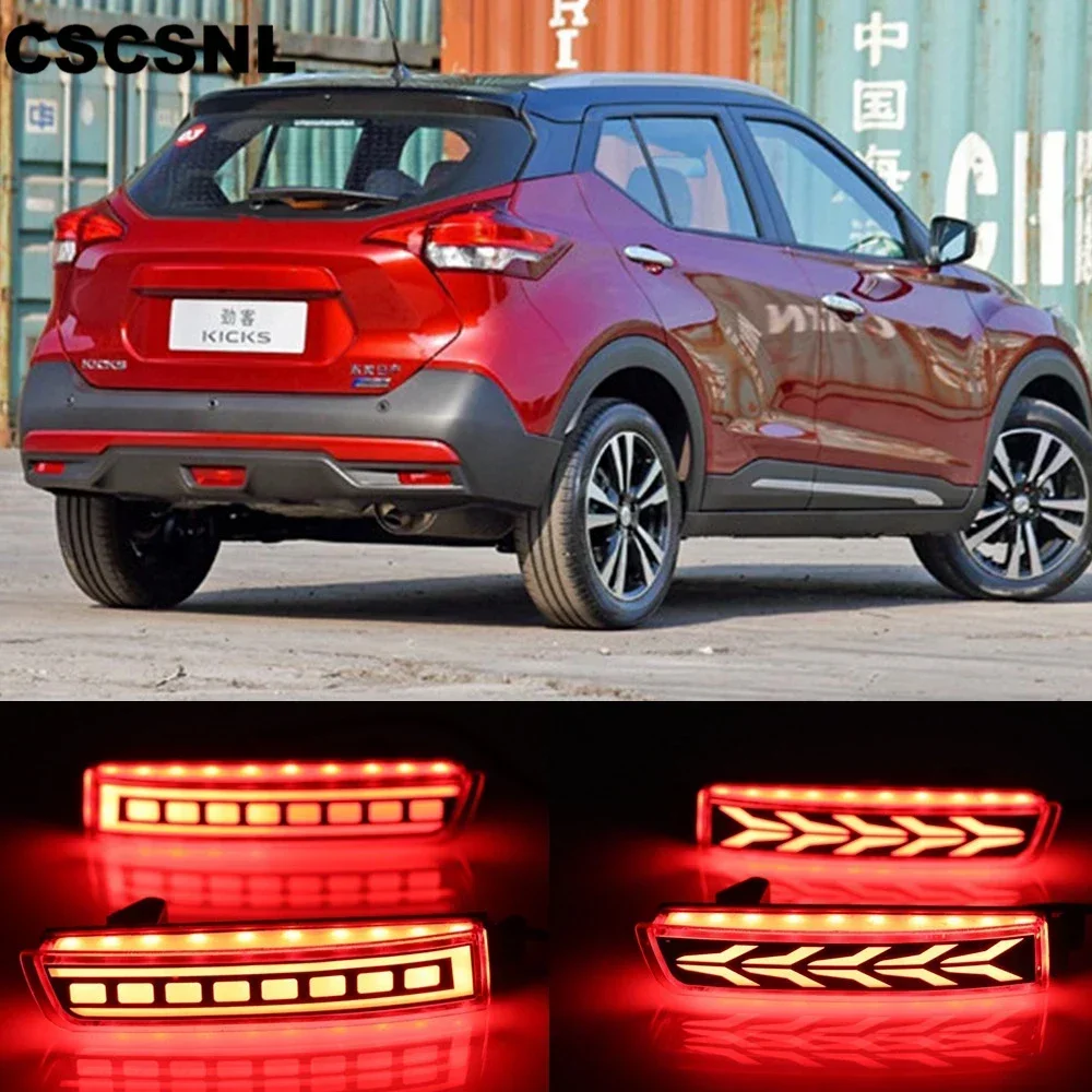 

New！ CSCSNL 2PCS Multi-functions Car LED Rear Fog Lamp Brake Warning Light Rear Bumper Decoration Lamp For Nissan Kicks 2016-202