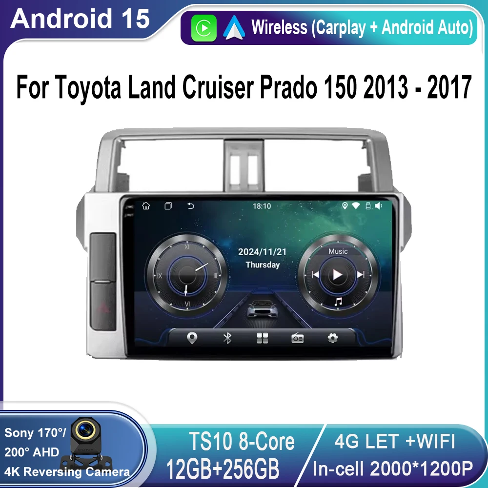 

For Toyota Land Cruiser Prado 150 2013 - 2017 Carplay Auto GPS Car Radio Navigation Multimedia Video Player Stereo BT Android 14