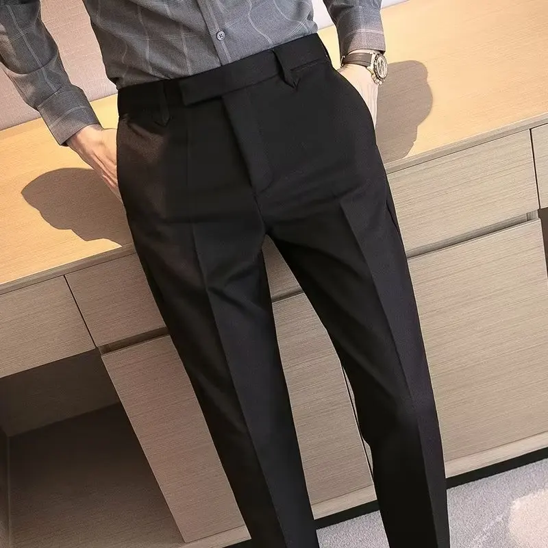 Pantalon de costume plissé décontracté pour homme, coupe slim, couleur café, style gentleman britann