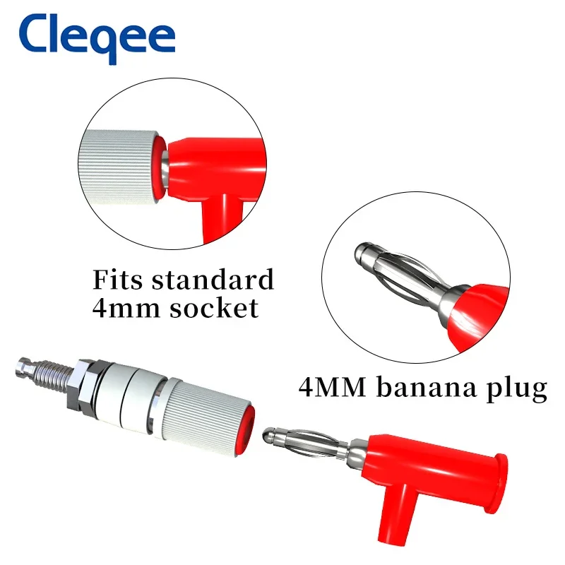 Cleqee P10028 10PCS 4mm Banana Plug Copper Right Angle Electrical Connector Adaptor Screw Locking 5 Colors